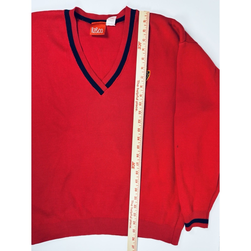Vintage Preppy V Neck Sweater Womens Red Medium Cotton Crest Varsity USA Tennis - Picture 11 of 13